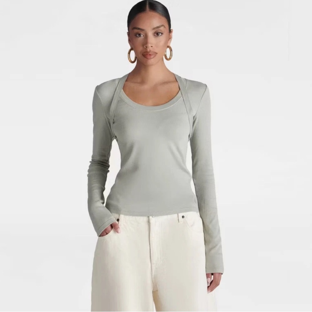 KBB by KAHLANA Women's 'The Long Sleeve Harness Ribbed Top' - Sage XS